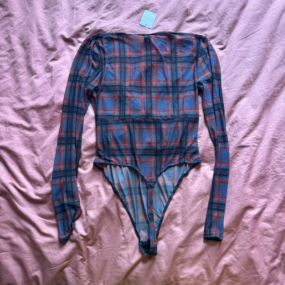 NWT Free People Only Hearts Lake District Twist Body Blue Plaid XL Mesh - Picture 5 of 5